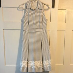 Eliza J Navy and White Striped Collared Dress